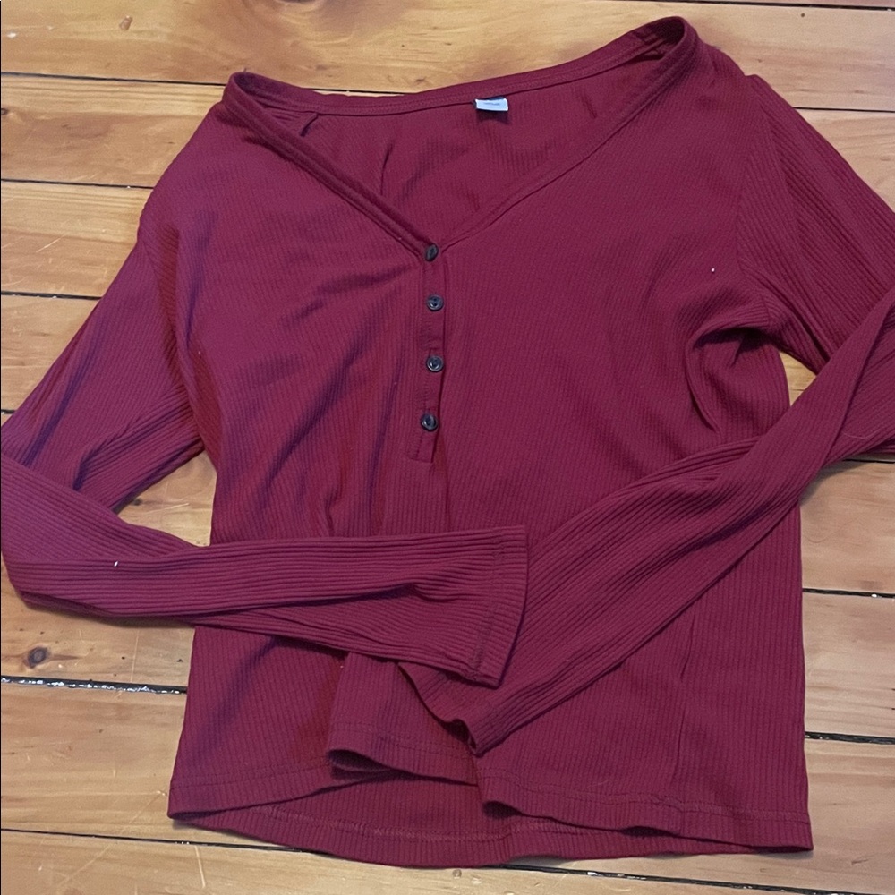 Old Navy Women's Deep Red Ribbed Blouse